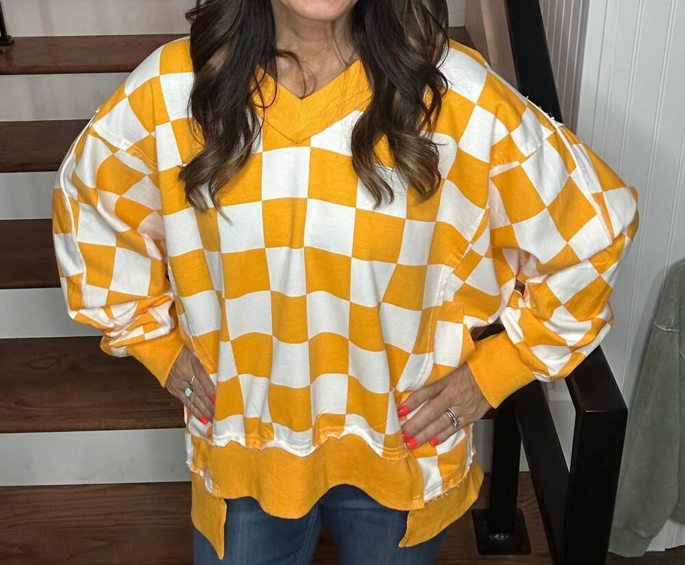 NEW ODDI checkerboard oversized sweatshirt in orange